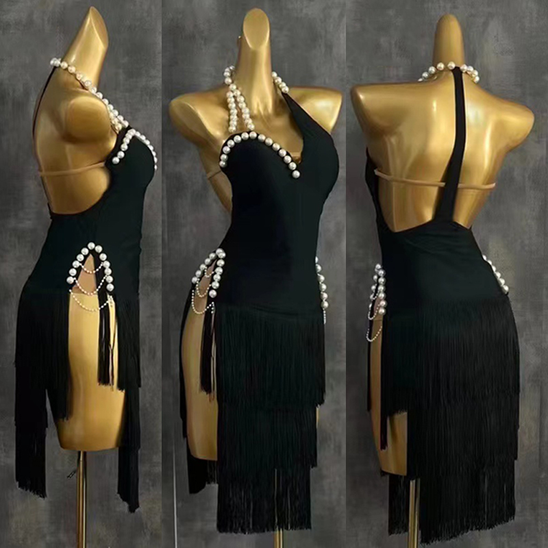 Beaded Trim Fringe - 2025 High End Latin Dans Elbise
