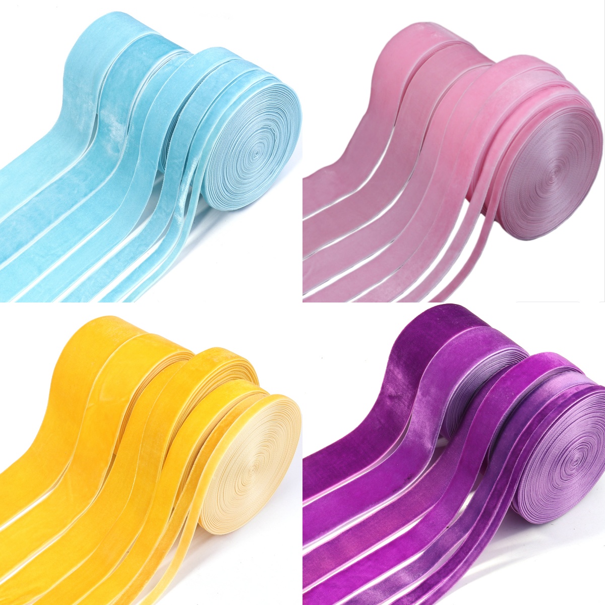 Velvet Ribbon Roll - 5-10 yard/rulo Kadife Kurdeleler Mavi Pembe