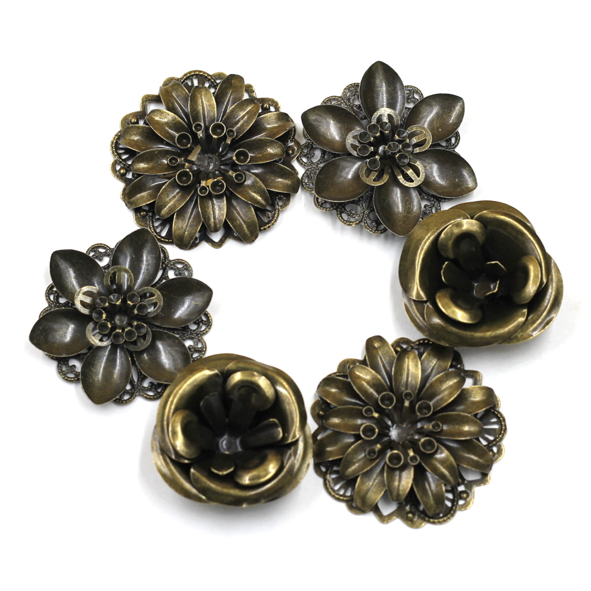Craft Embellishment - 6 Adet Bezemeler Kombinasyonu Çiçek Desen